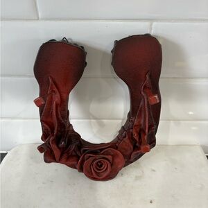 Red Leather Horse Wall Decoration with Hooks and Rose Detail